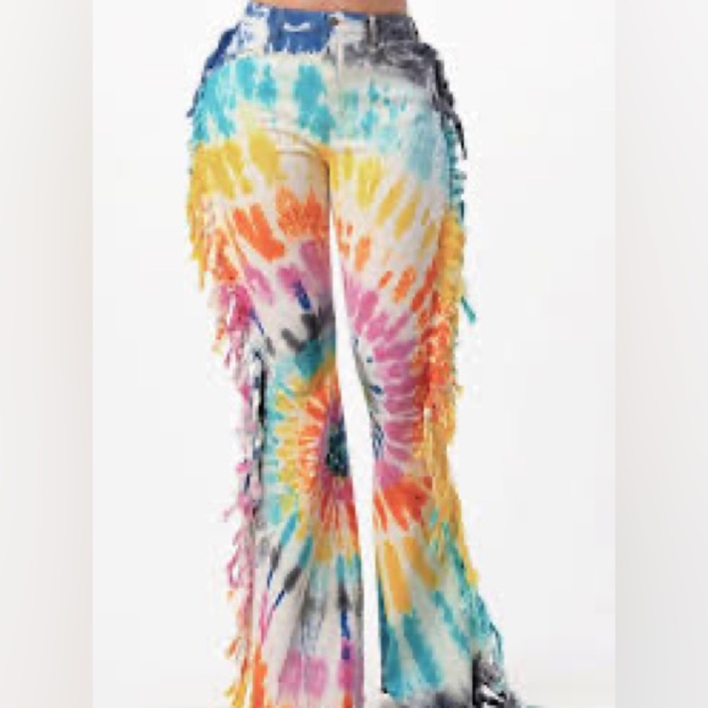 Rainbow Highwaist Fringe Bell Bottoms